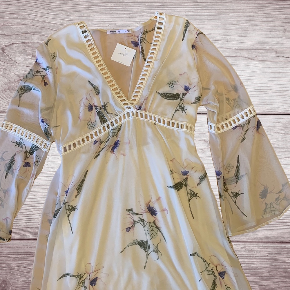 NWT Fraiche by J Floral Chiffon Blouson Dress – Feminine Flowy / Occasion Chic - Picture 7 of 8